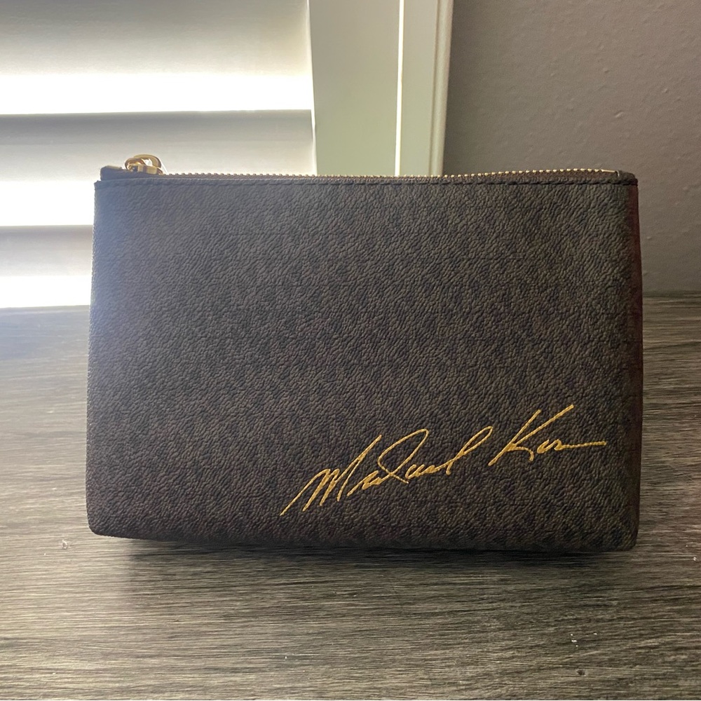 Michael Kors Brown and Gold Cosmetic Bag with Signature Pattern